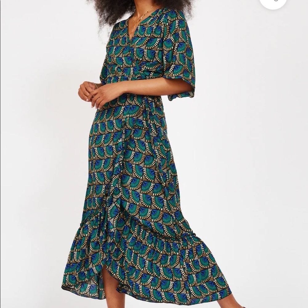 Silk & Salt Journey Wrap Dress African Peacock NWT